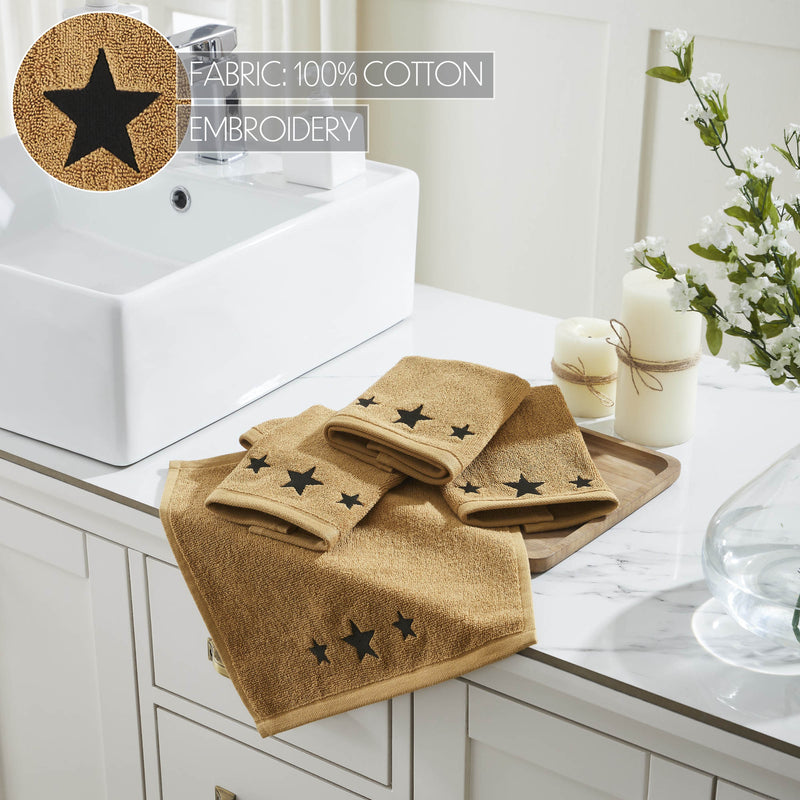 Black Stars Tan Washcloth Set of 4 12x12