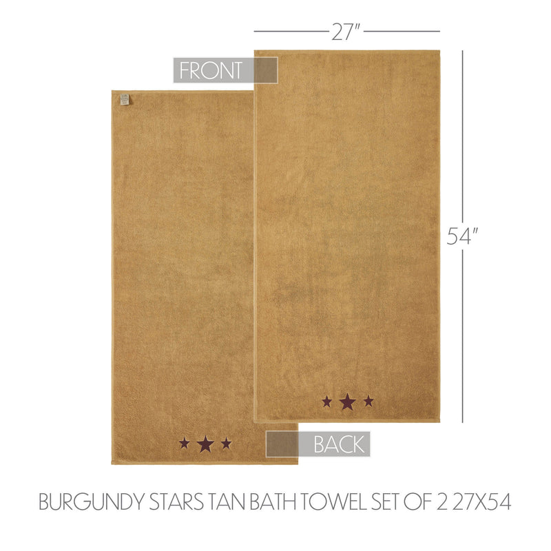 Burgundy Stars Tan Bath Towel Set of 2 27x54