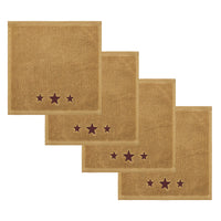 Burgundy Stars Tan Washcloth Set of 4 12x12