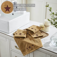 Burgundy Stars Tan Washcloth Set of 4 12x12