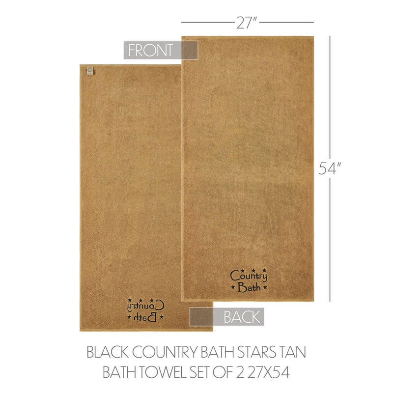 Black Country Bath Stars Tan Bath Towel Set of 2 27x54