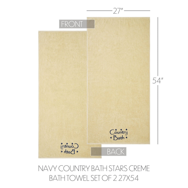 Navy Country Bath Stars Creme Bath Towel Set of 2 27x54