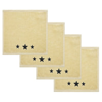 Black Stars Creme Washcloth Set of 4 12x12