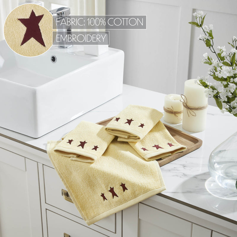 Burgundy Prim Stars Creme Washcloth Set of 4 12x12