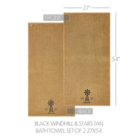 Black Windmill & Stars Tan Bath Towel Set of 2 27x54