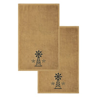 Black Windmill & Stars Tan Hand Towel Set of 2 16x26