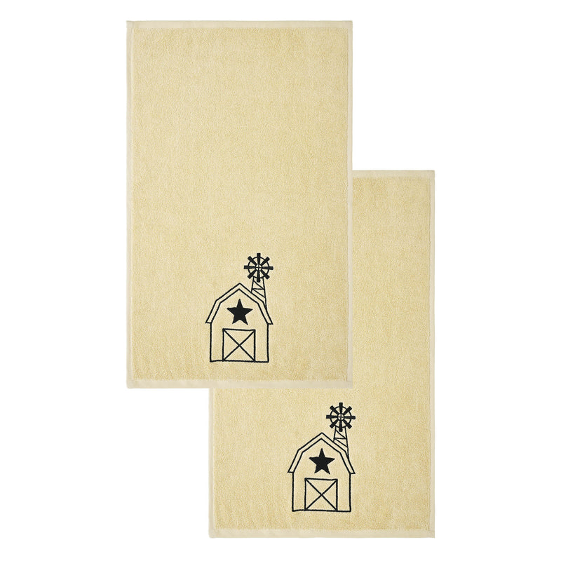 Black Barn w/ Mill Creme Hand Towel Set of 2 16x26