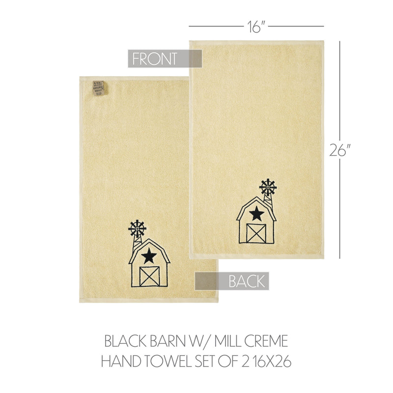 Black Barn w/ Mill Creme Hand Towel Set of 2 16x26