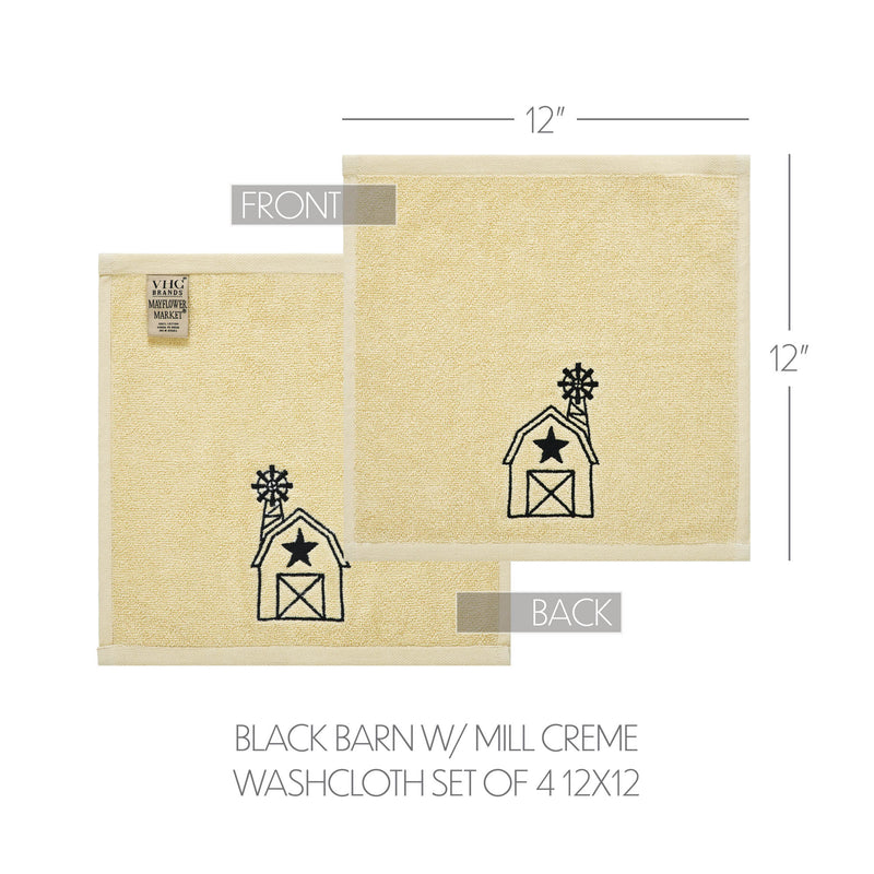 Black Barn w/ Mill Creme Washcloth Set of 4 12x12