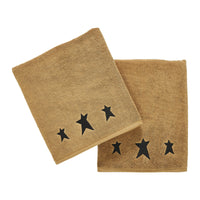 Black Prim Stars Tan Bath Towel Set of 2 27x54