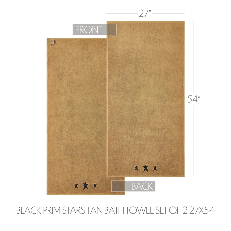 Black Prim Stars Tan Bath Towel Set of 2 27x54