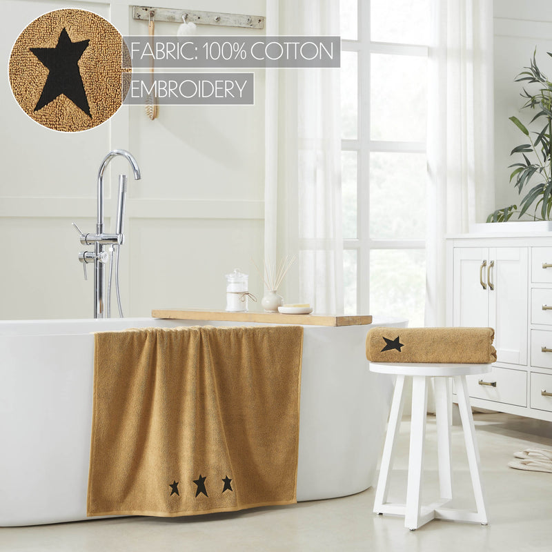 Black Prim Stars Tan Bath Towel Set of 2 27x54