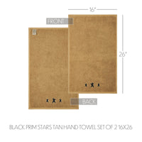 Black Prim Stars Tan Hand Towel Set of 2 16x26