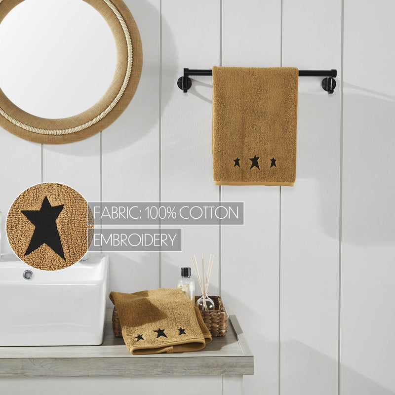 Black Prim Stars Tan Hand Towel Set of 2 16x26