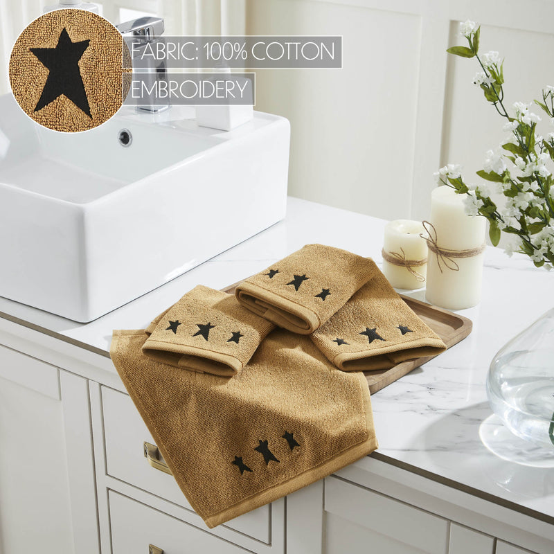 Black Prim Stars Tan Washcloth Set of 4 12x12