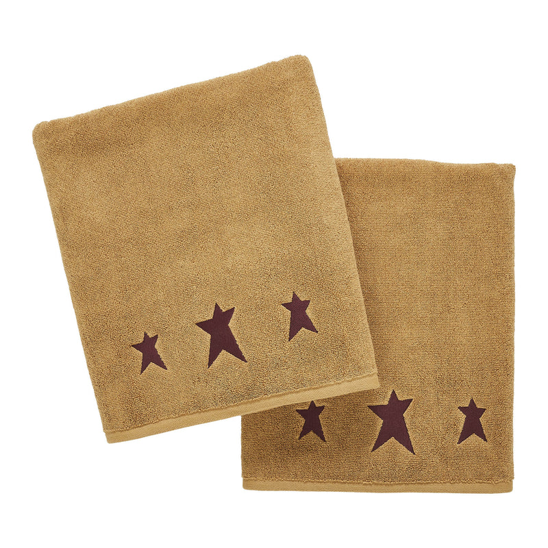 Burgundy Prim Stars Tan Bath Towel Set of 2 27x54