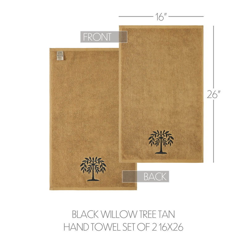 Black Willow Tree Tan Hand Towel Set of 2 16x26