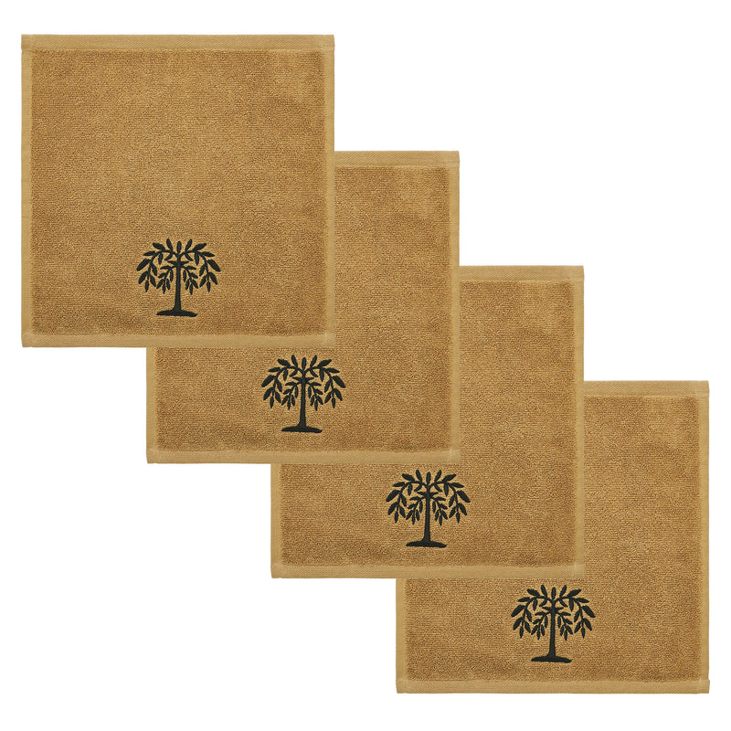 Black Willow Tree Tan Washcloth Set of 4 12x12