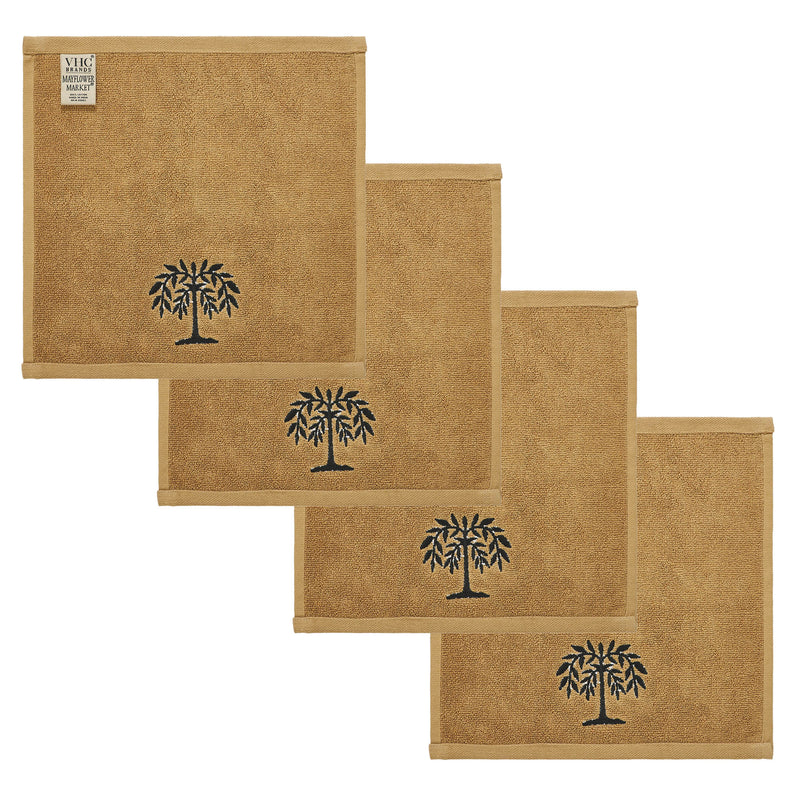 Black Willow Tree Tan Washcloth Set of 4 12x12