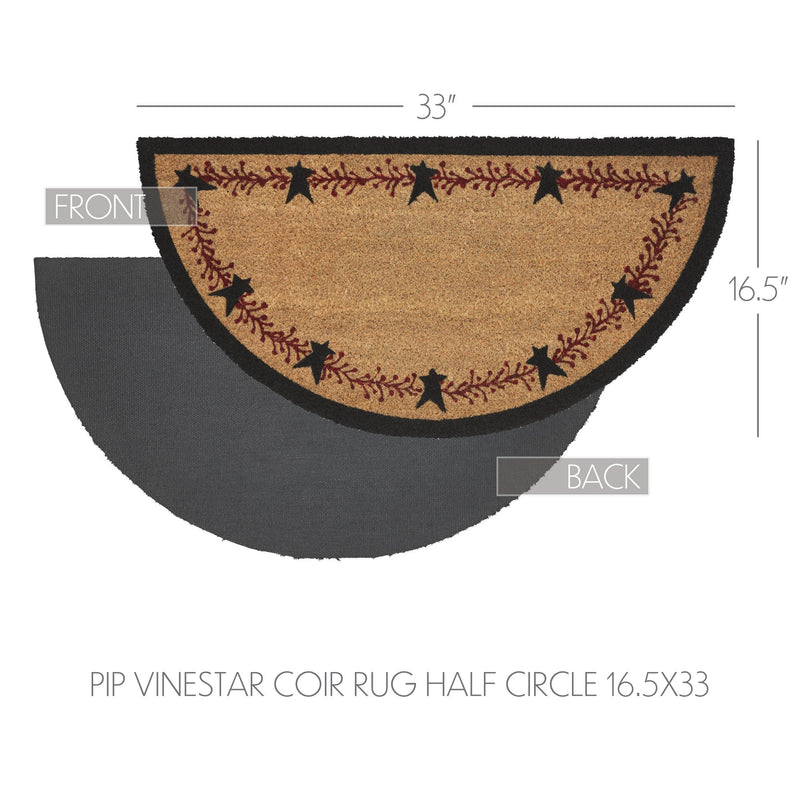 Pip Vinestar Coir Rug Half Circle 16.5x33 **BACKORDERED UNTIL MARCH 2025**