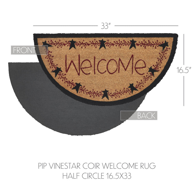 Pip Vinestar Coir Welcome Rug Half Circle 16.5x33 **BACKORDERED UNTIL MARCH 2025**