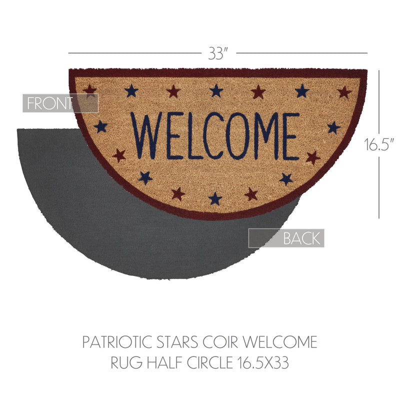 Patriotic Stars Welcome Coir Rug Half Circle 16.5x33 **BACKORDERED UNTIL MARCH 2025**