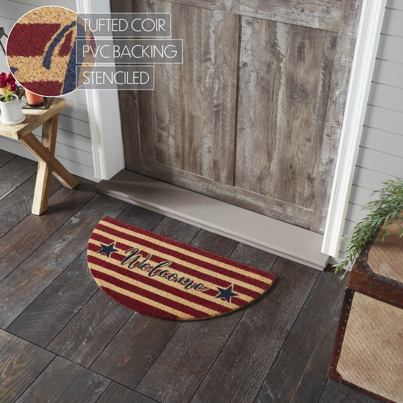 Patriotic Stripes Coir Welcome Rug Half Circle 16.5x33 **BACKORDERED UNTIL MARCH 2025**