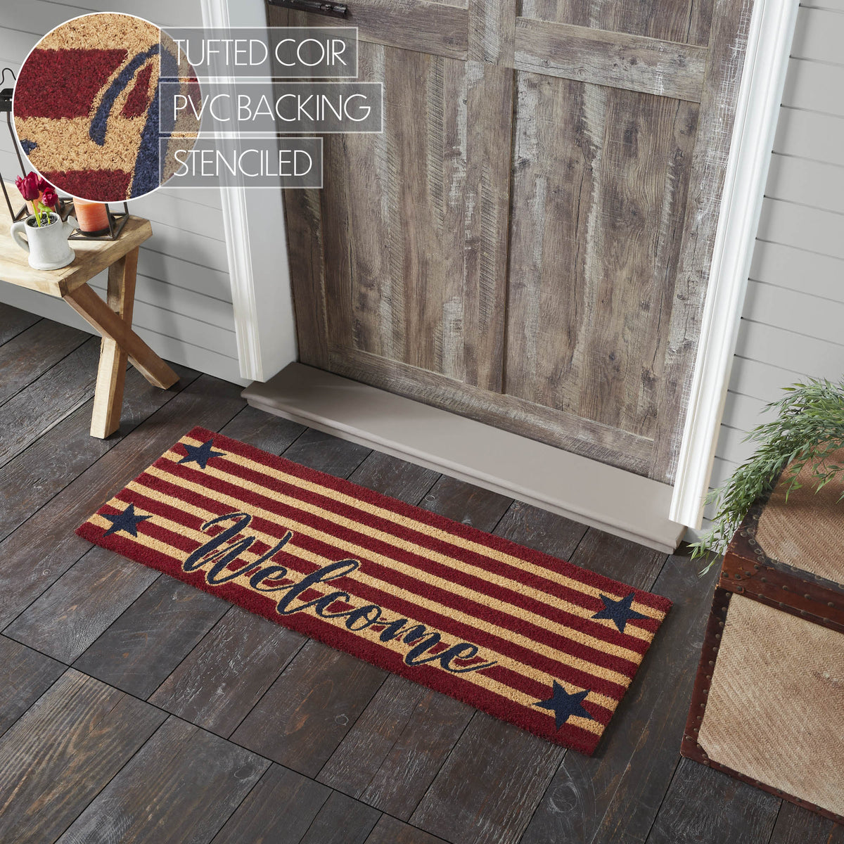 Prepppy Patriots Rug Patriotic Stripes Coir Welcome Rug Rect 17x48 **BACKORDERED UNTIL MARC ...