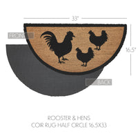 Down Home Rooster & Hens Coir Rug Half Circle 16.5x33 **BACKORDERED UNTIL MARCH 2025**