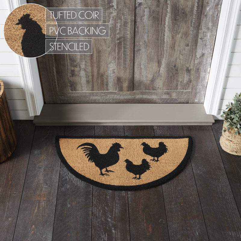 Down Home Rooster & Hens Coir Rug Half Circle 16.5x33 **BACKORDERED UNTIL MARCH 2025**