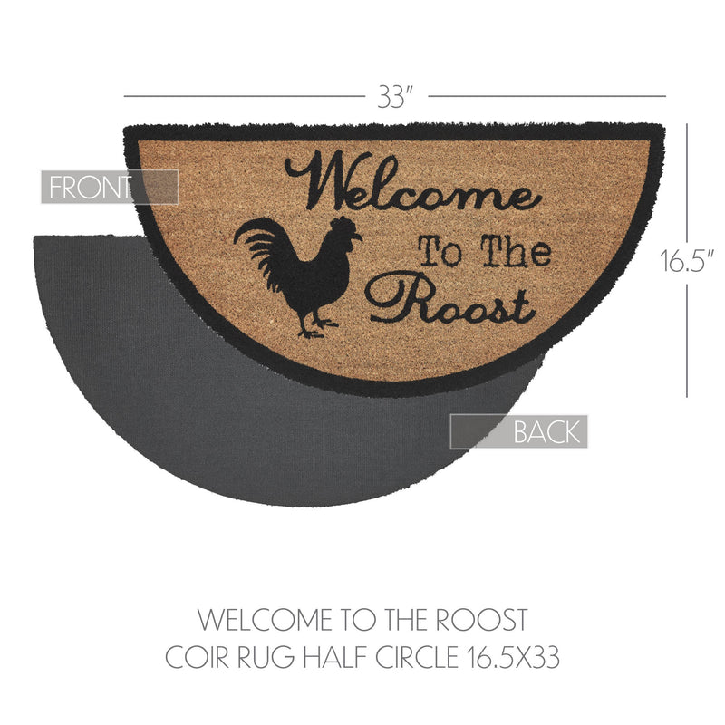 Down Home Welcome to the Roost Coir Rug Half Circle 16.5x33 **BACKORDERED UNTIL MARCH 2025**