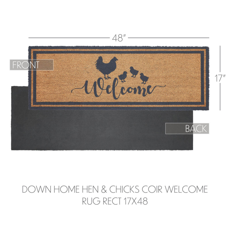 Down Home Hen & Chicks Coir Welcome Rug Rect 17x48 **BACKORDERED UNTIL MARCH 2025**