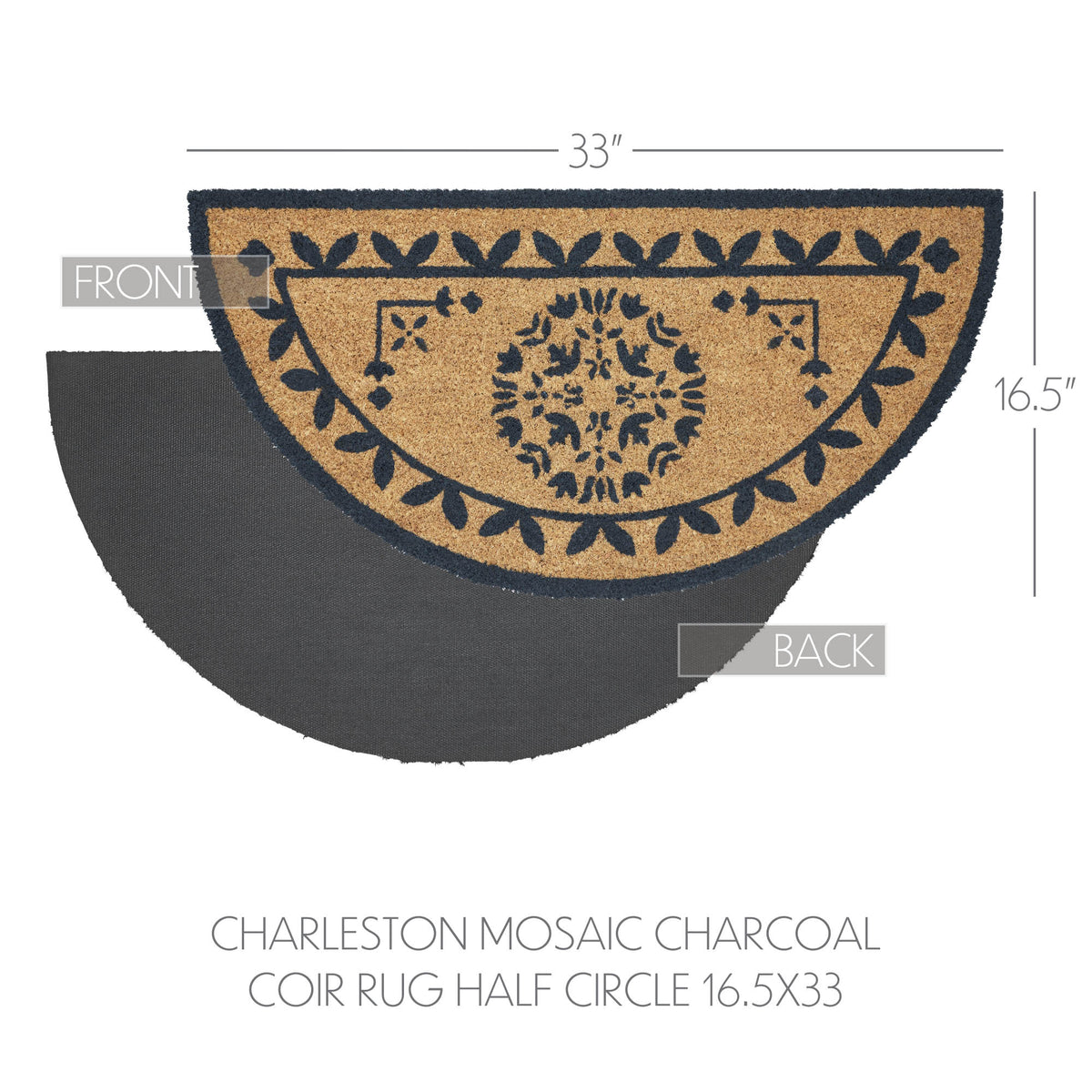 Half Circle Rustic Rugs Charleston Mosaic Charcoal Coir Rug Half Circle 16.5x33 – Beth's ...
