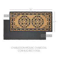 Charleston Mosaic Charcoal Coir Rug Rect 17x36 **BACKORDERED UNTIL MARCH 2025**