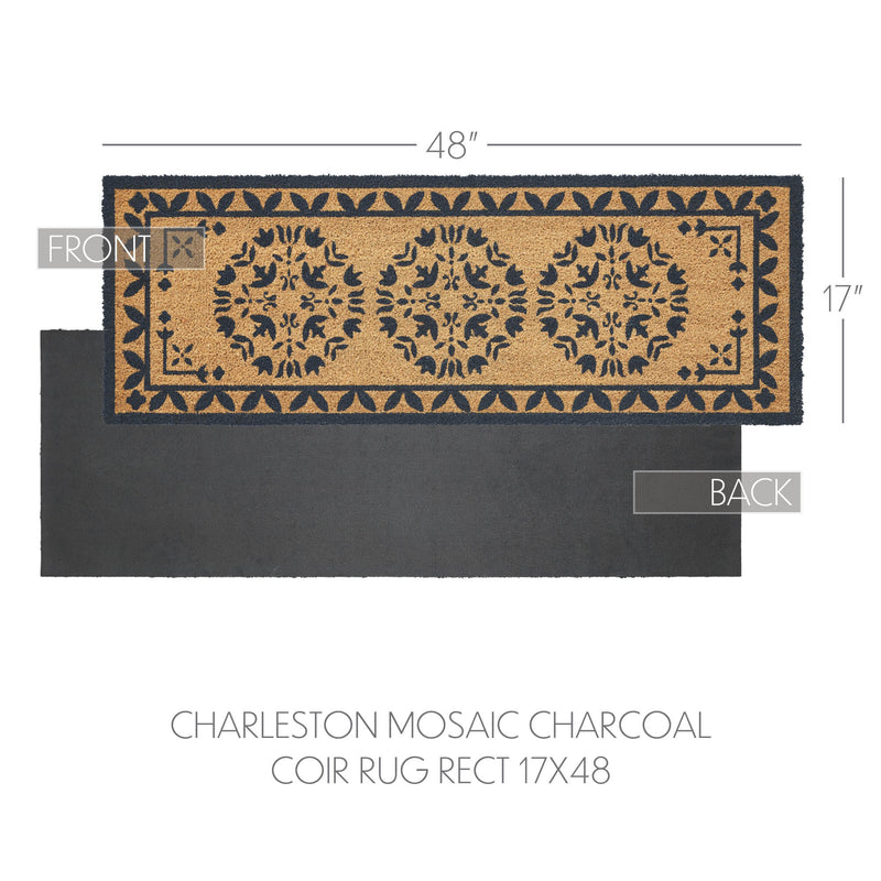 Charleston Mosaic Charcoal Coir Rug Rect 17x48 **BACKORDERED UNTIL MARCH 2025**