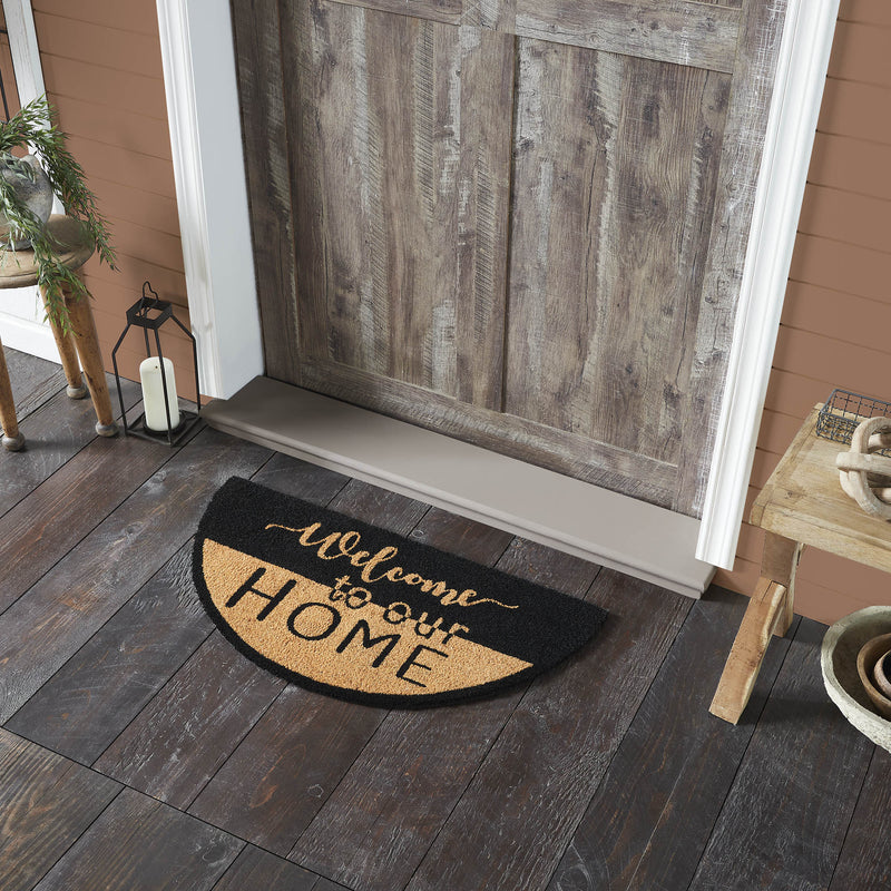 Half Circle Rustic Rugs Welcome To Our Home Black Tan Coir Rug Half Circle 16.5x33 – Beth's ...