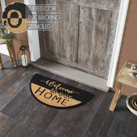 Welcome To Our Home Black Tan Coir Rug Half Circle 16.5x33 **BACKORDERED UNTIL MARCH 2025**