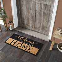 Welcome To Our Home Black Tan Coir Rug Rect 17x36 **BACKORDERED UNTIL MARCH 2025**