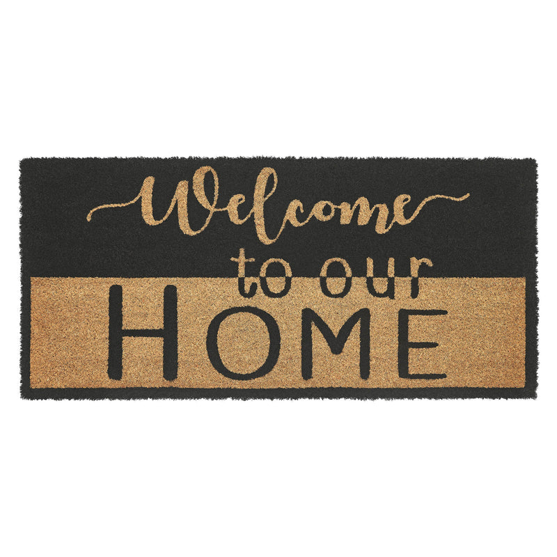 Welcome To Our Home Black Tan Coir Rug Rect 17x36 **BACKORDERED UNTIL MARCH 2025**