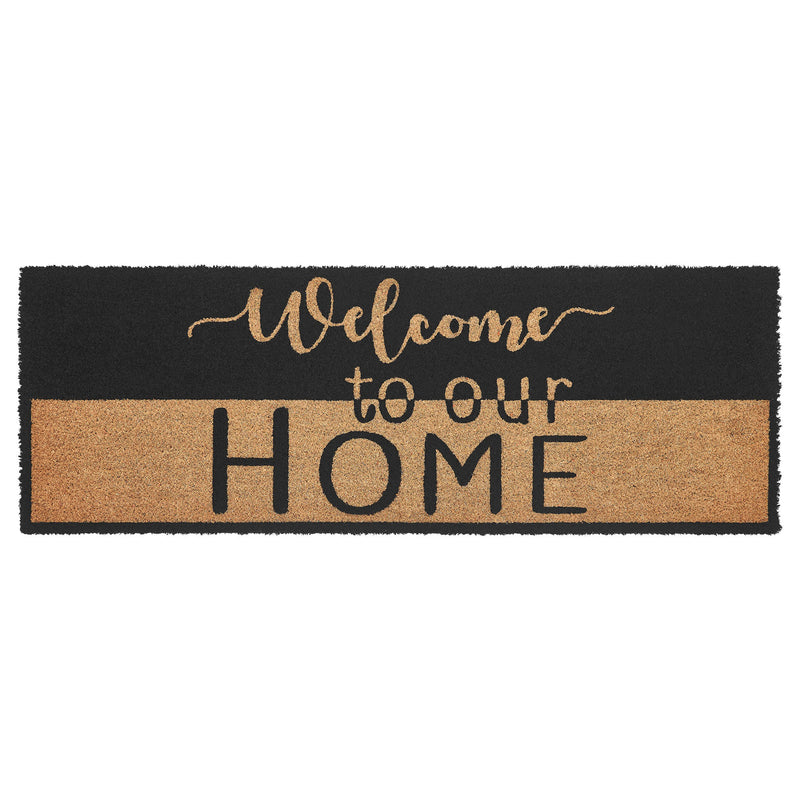 Welcome To Our Home Black Tan Coir Rug Rect 17x48 **BACKORDERED UNTIL MARCH 2025**