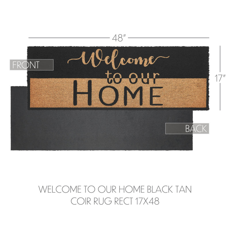 Welcome To Our Home Black Tan Coir Rug Rect 17x48 **BACKORDERED UNTIL MARCH 2025**