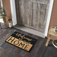 Welcome To Our Home Black Tan Coir Rug Rect 20x30 **BACKORDERED UNTIL MARCH 2025**