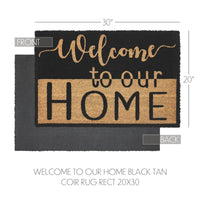 Welcome To Our Home Black Tan Coir Rug Rect 20x30 **BACKORDERED UNTIL MARCH 2025**