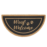 Woof Welcome Coir Rug Half Circle 16.5x33 **BACKORDERED UNTIL MARCH 2025**