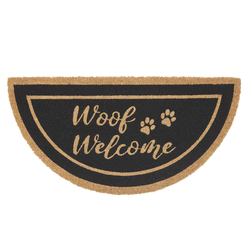 Woof Welcome Coir Rug Half Circle 16.5x33 **BACKORDERED UNTIL MARCH 2025**