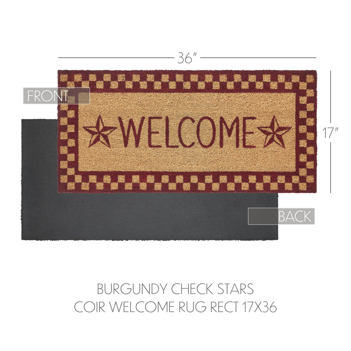 Bugundy Check Rug Burgundy Check Stars Coir Welcome Rug Rect 17x36 – Beth's Country ...