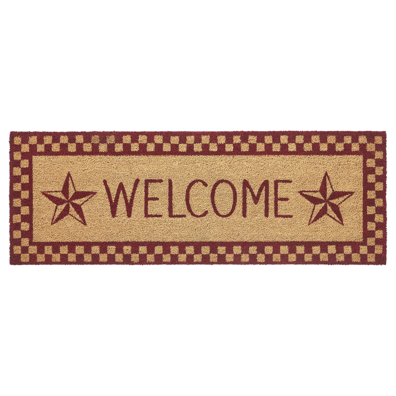 Burgundy Check Stars Coir Welcome Rug Rect 17x48 **BACKORDERED UNTIL MARCH 2025**