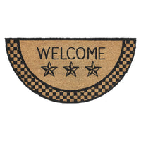 Black Check Stars Coir Welcome Rug Half Circle 16.5x33 **BACKORDERED UNTIL MARCH 2025**