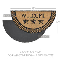 Black Check Stars Coir Welcome Rug Half Circle 16.5x33 **BACKORDERED UNTIL MARCH 2025**