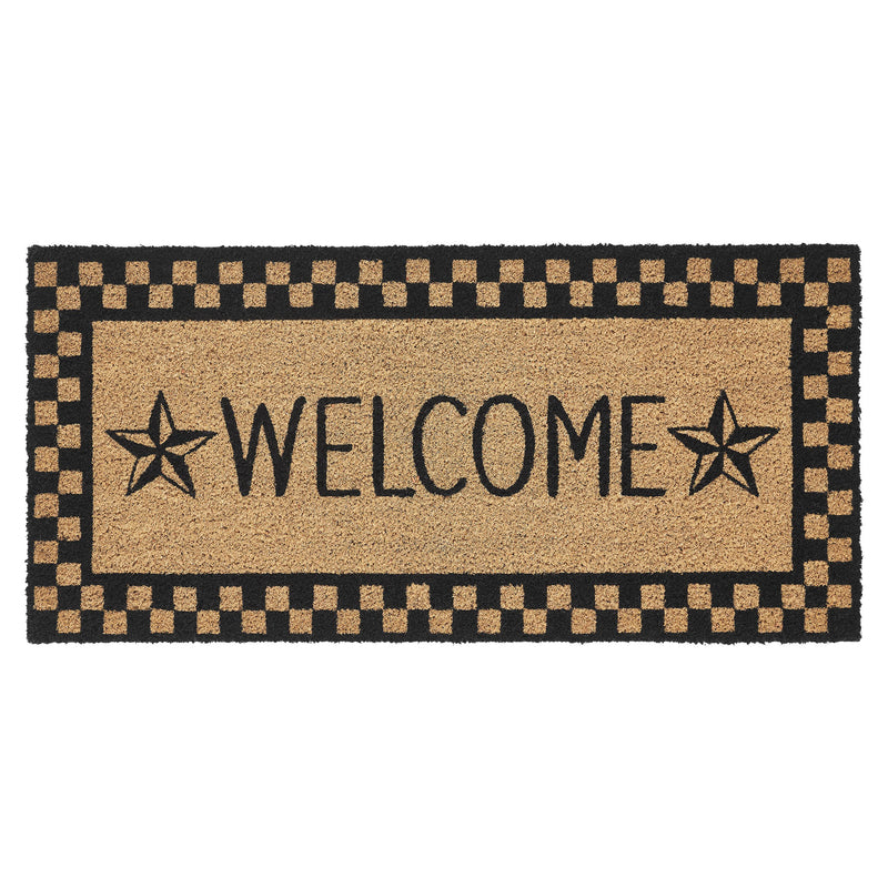 Black Check Stars Coir Welcome Rug Rect 17x36 **BACKORDERED UNTIL MARCH 2025**